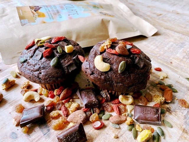 Vegan chocolade proteine ontbijt muffins